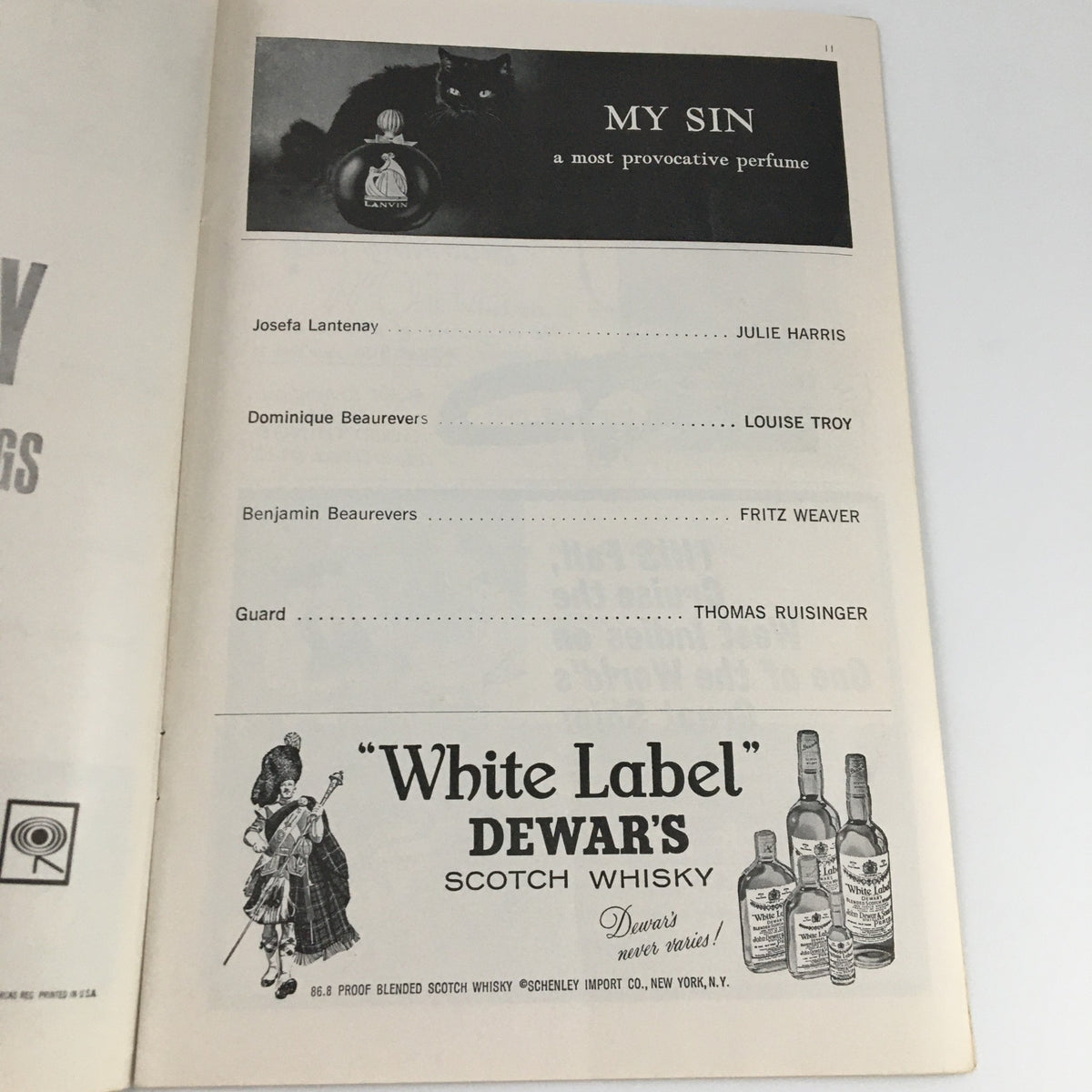 1962 Playbill for 'A Shot in the Dark' highlighting more cast information with Julie Harris and Fritz Weaver.
