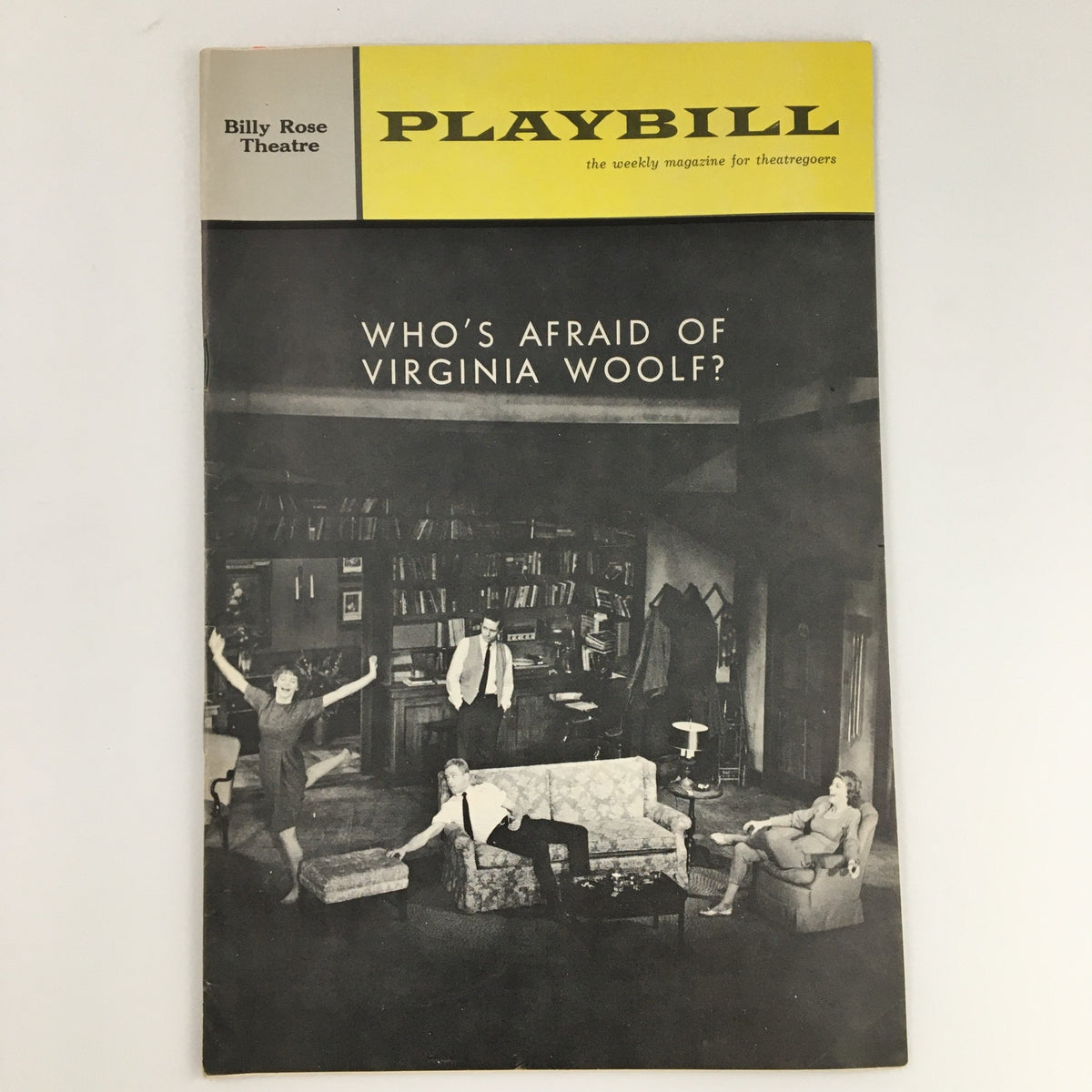 1963 Playbill from the Billy Rose Theatre featuring 'Who's Afraid of Virginia Woolf?' with a cover image showcasing the play's dramatic aesthetics.