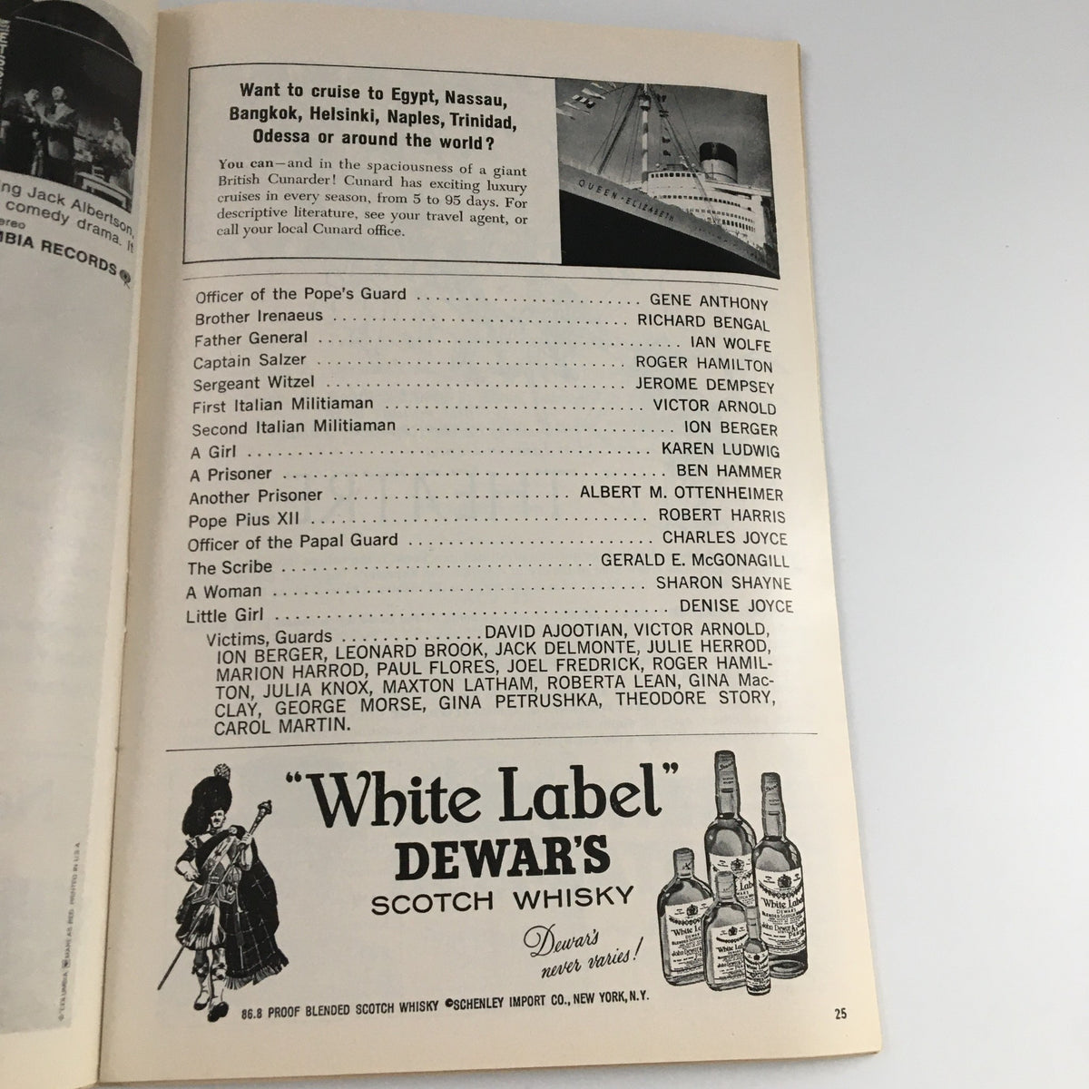 Another page of the 1964 Playbill for 'The Deputy', featuring advertisements and cast roles.
