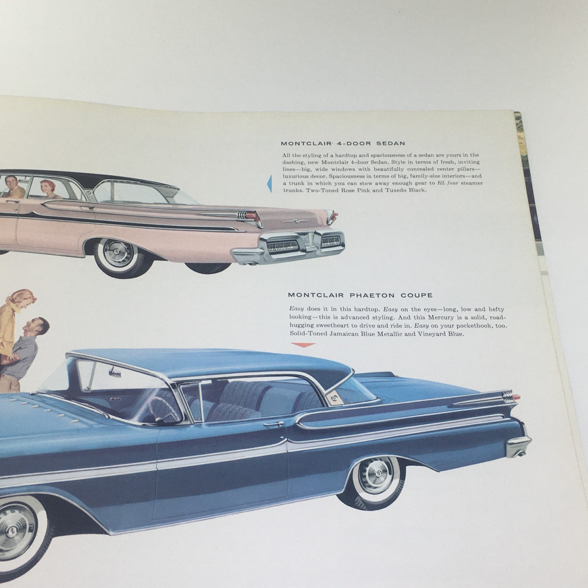 Image showcasing the 1958 Mercury Monterey Montclair Park Lane Convertible Marauder car catalog, featuring illustrations of the Montclair 4-Door Sedan and Montclair Phaeton Coupe.