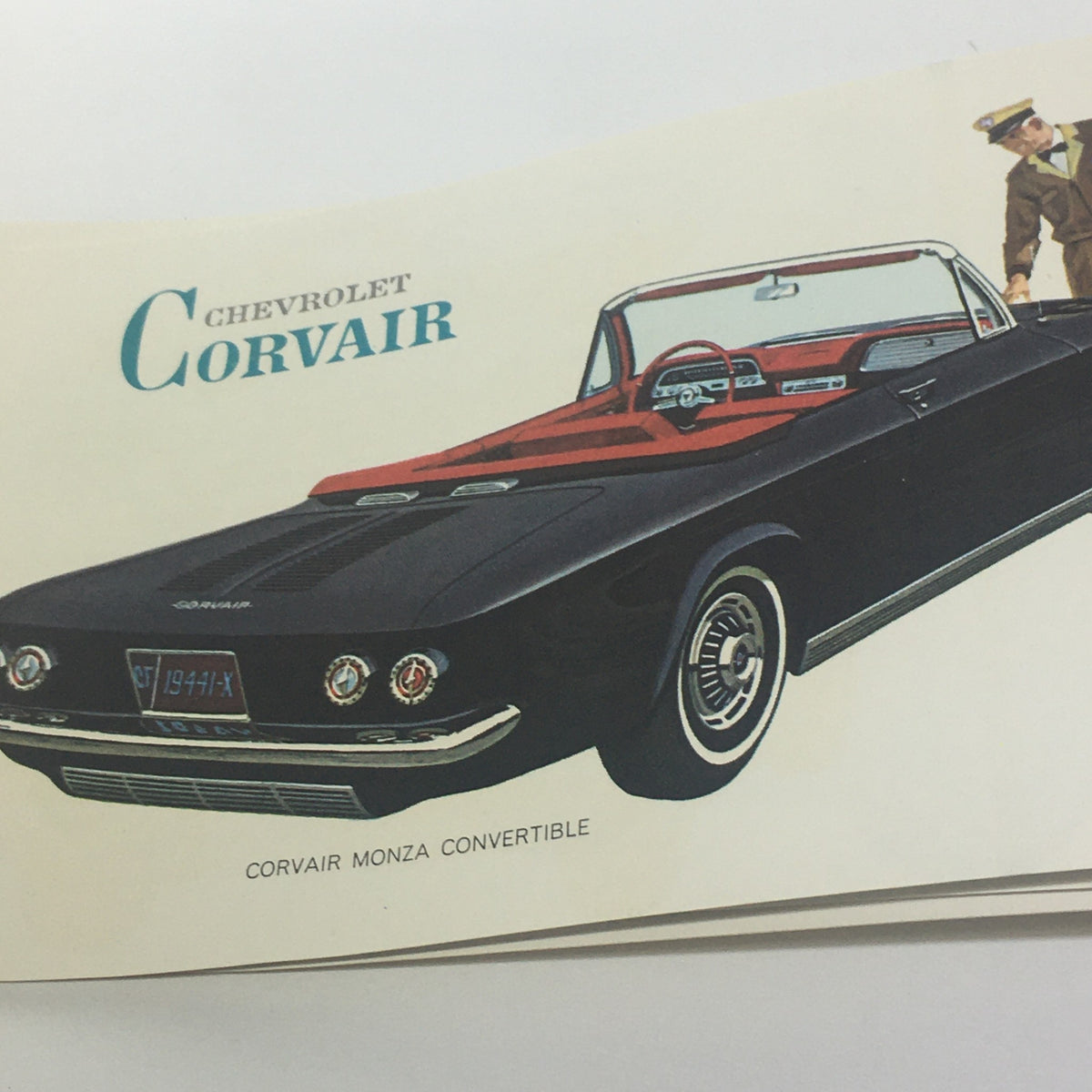 Image of a Corvair Monza Convertible showcased in the Vintage Go GM Any Time in the year 1963 Chevrolet-Pontiac-Buick Car Catalog.