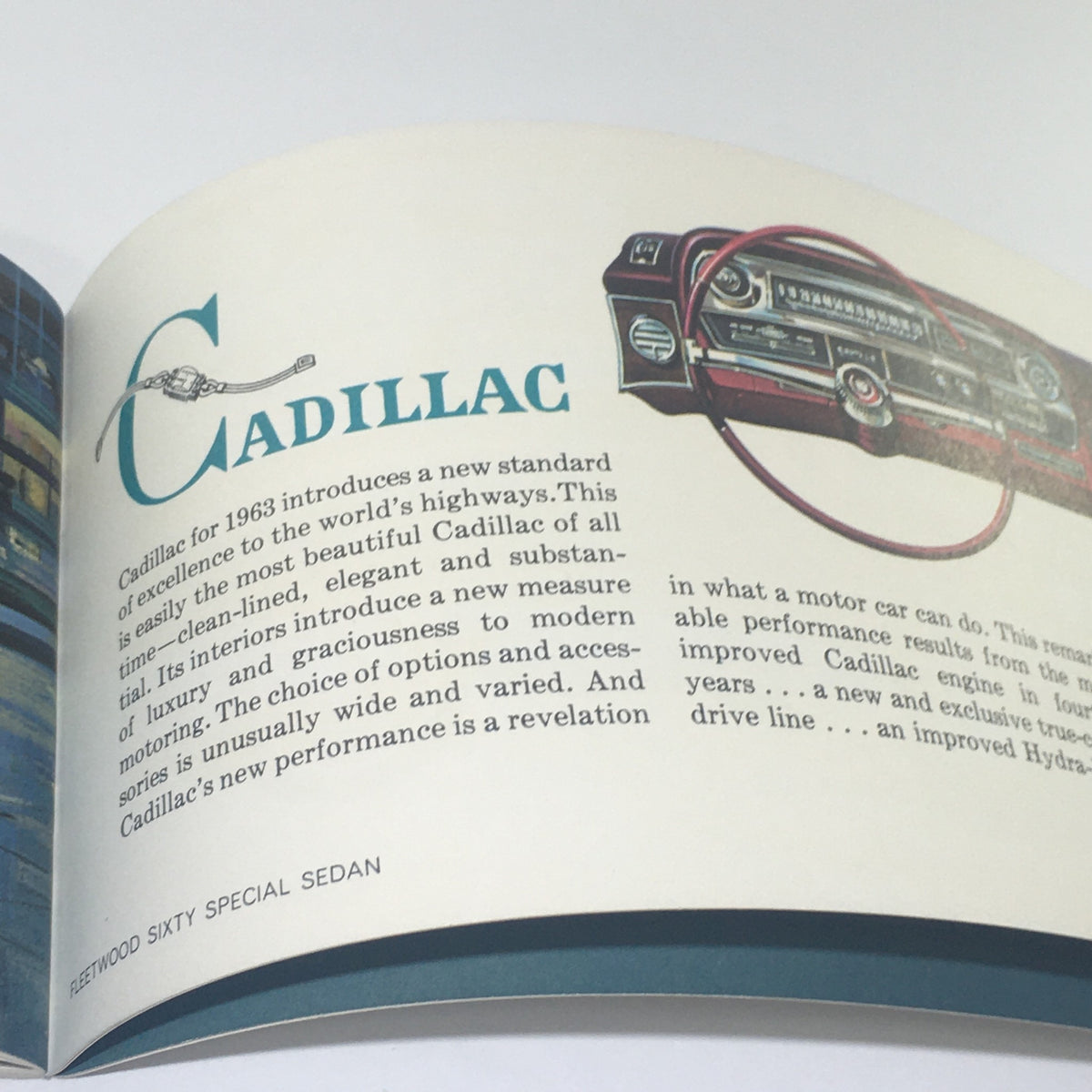 Detailed page from the Vintage Go GM Any Time in the year 1963 Chevrolet-Pontiac-Buick Car Catalog highlighting Cadillac's luxury features and performance.