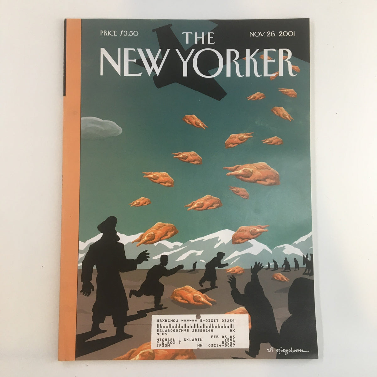 Cover of The New Yorker November 26, 2001 issue featuring the iconic 'Enduring Freedom' art by Art Spiegelman, showcasing a powerful depiction related to significant historical events.