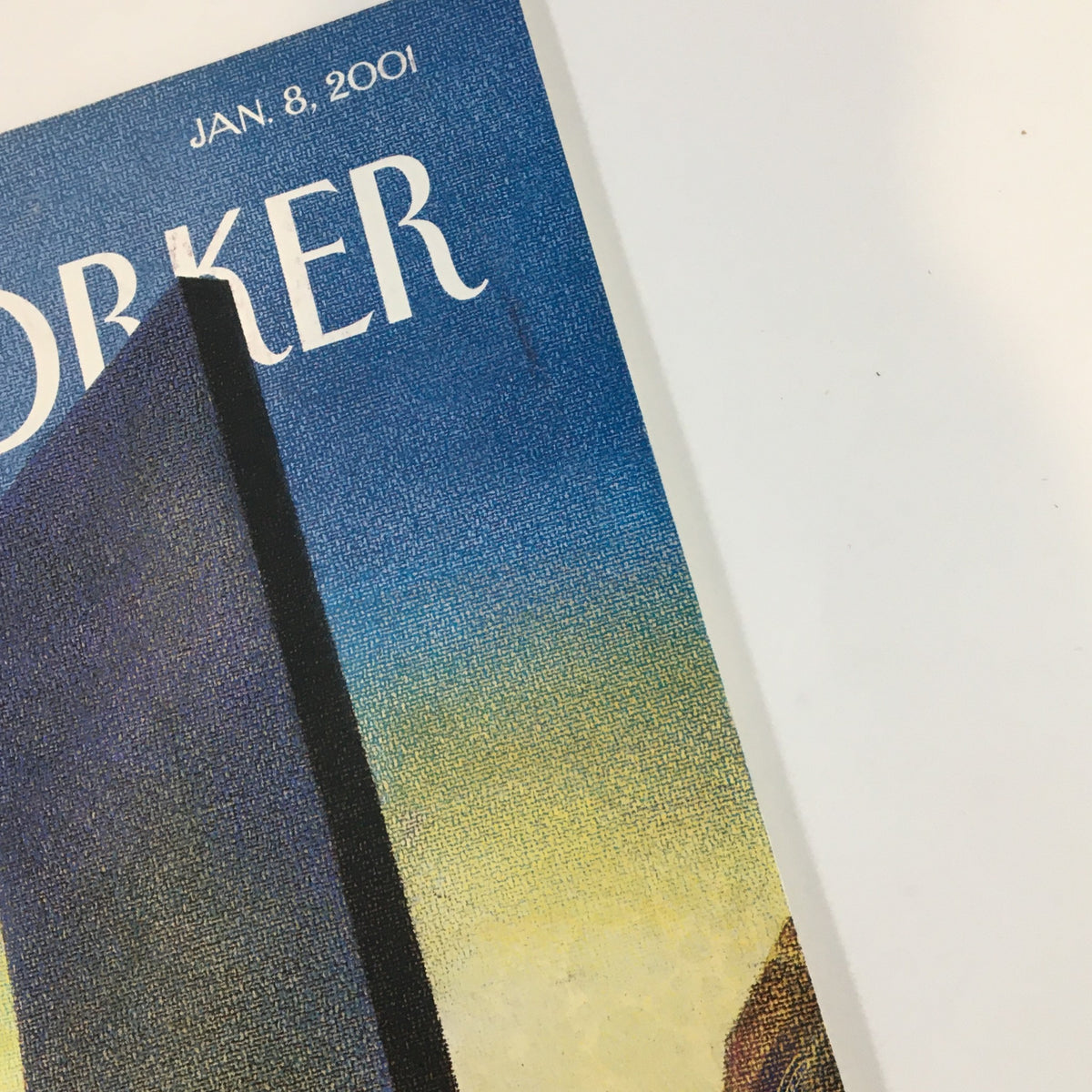 Top view of the cover of The New Yorker magazine from January 8, 2001, displaying the title and the artist Raul Colón's signature illustration 'The Year 2001'.