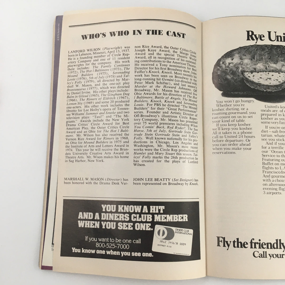 Inside page of the 1980 Playbill for Talley's Folly at the Brooks Atkinson Theatre featuring cast biographies and notable performances by Judd Hirsch and Trish Hawkins.