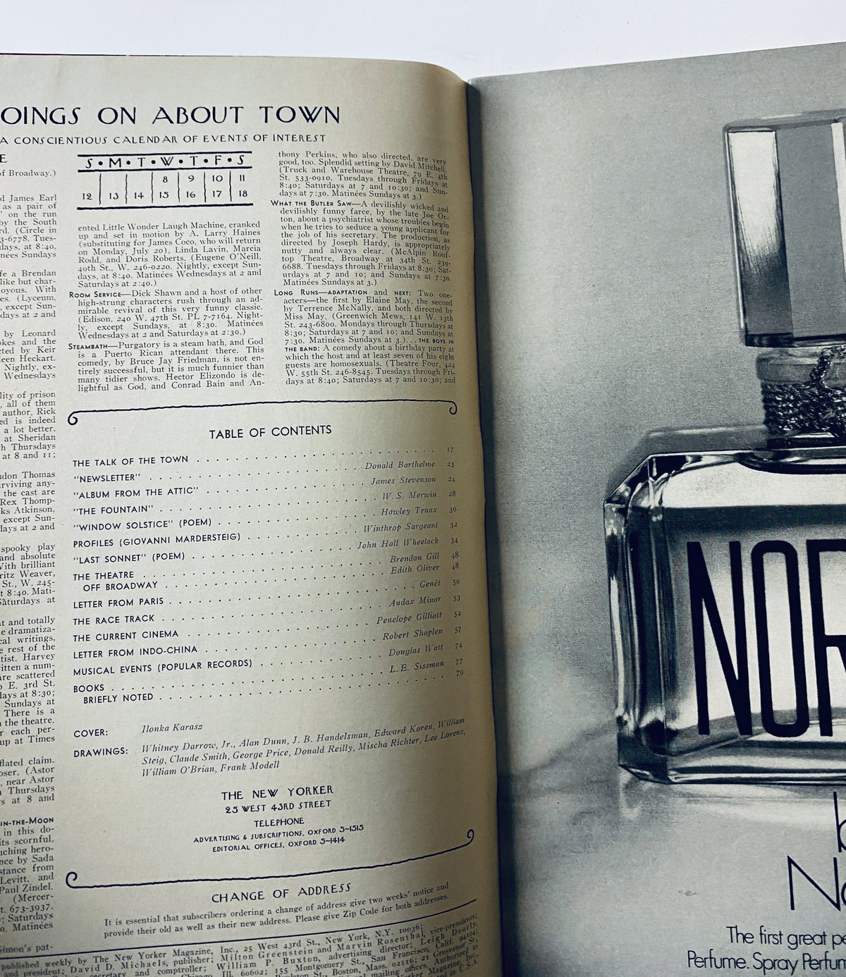 Inside page of The New Yorker Magazine, July 11, 1970 displaying the Table of Contents and editorial section. The page includes titles such as 'The Talk of the Town' and 'Letter from Indo-China'. The magazine is part of Original Magazines collection.