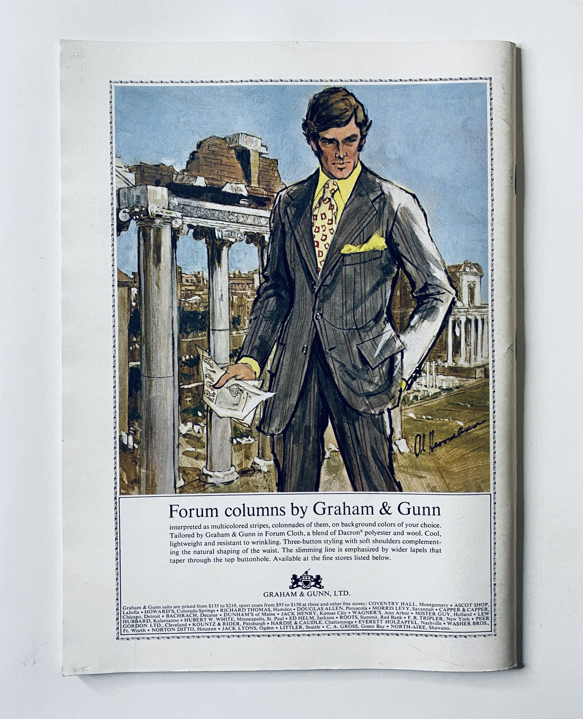 Back cover of The New Yorker Magazine April 3, 1971, featuring an advertisement for Graham & Gunn. The cover showcases a stylish man in a pinstripe suit, adding vintage flair to the magazine.