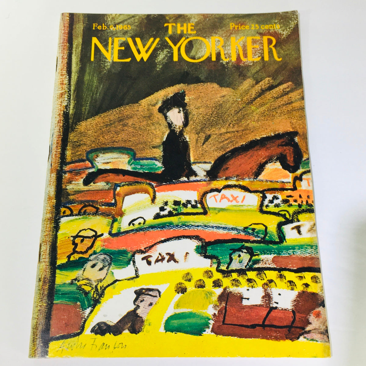 The New Yorker: February 6 1965 Full Magazine cover featuring an artistic illustration by Andre Francois, depicting a taxi scene with vibrant colors and abstract figures.