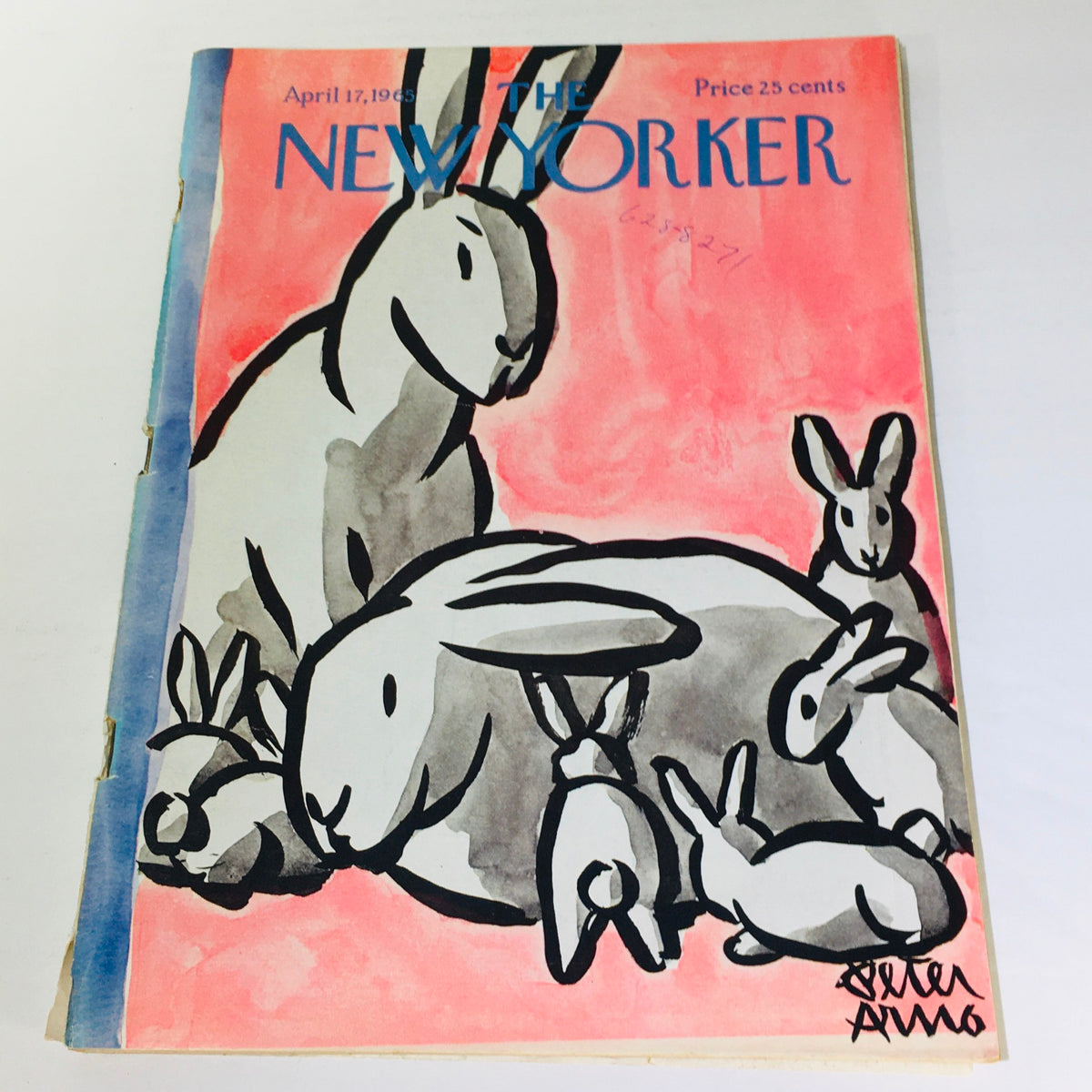 Cover of The New Yorker: April 17 1965 featuring playful illustrations of rabbits by artist Peter Arno, highlighting vintage magazine art and collectible journalism.