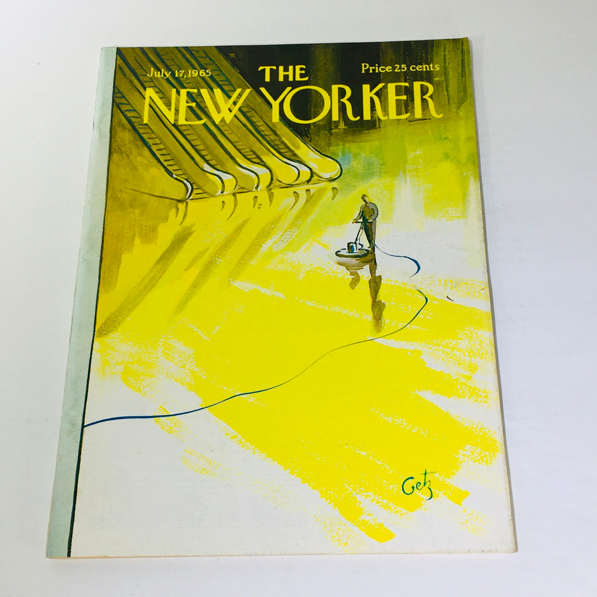 The New Yorker: July 17, 1965 Full Magazine cover featuring vibrant yellow and illustration by Arthur Getz.