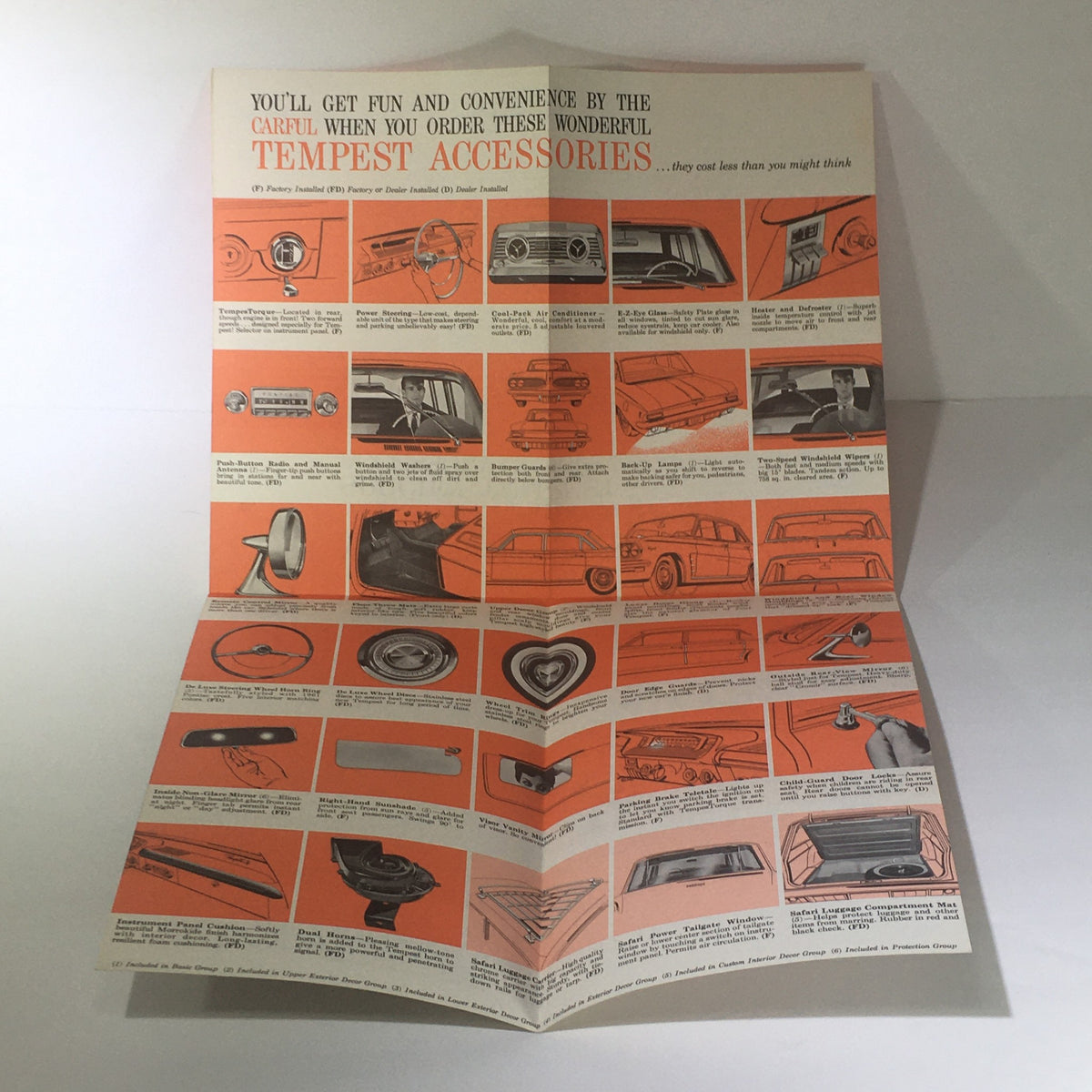 Inside view of the Vintage 1961 Full Line Accessories for Pontiac Tempest Car Catalog Brochure featuring various accessory options for enhancing the Pontiac Tempest.
