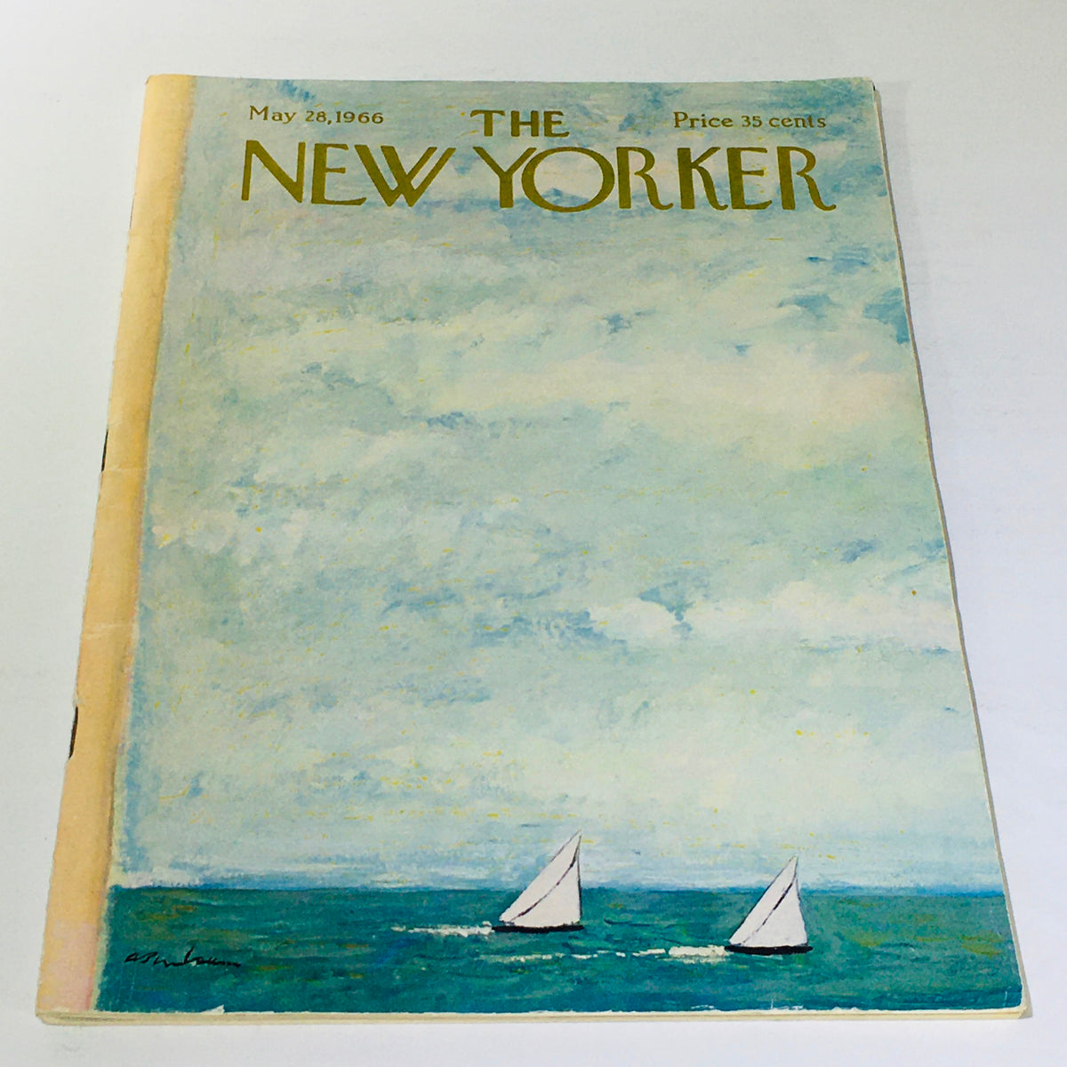 Cover of The New Yorker magazine dated May 28, 1966, featuring a serene nautical scene with sailboats on a calm sea and painted by Abe Birnbaum.