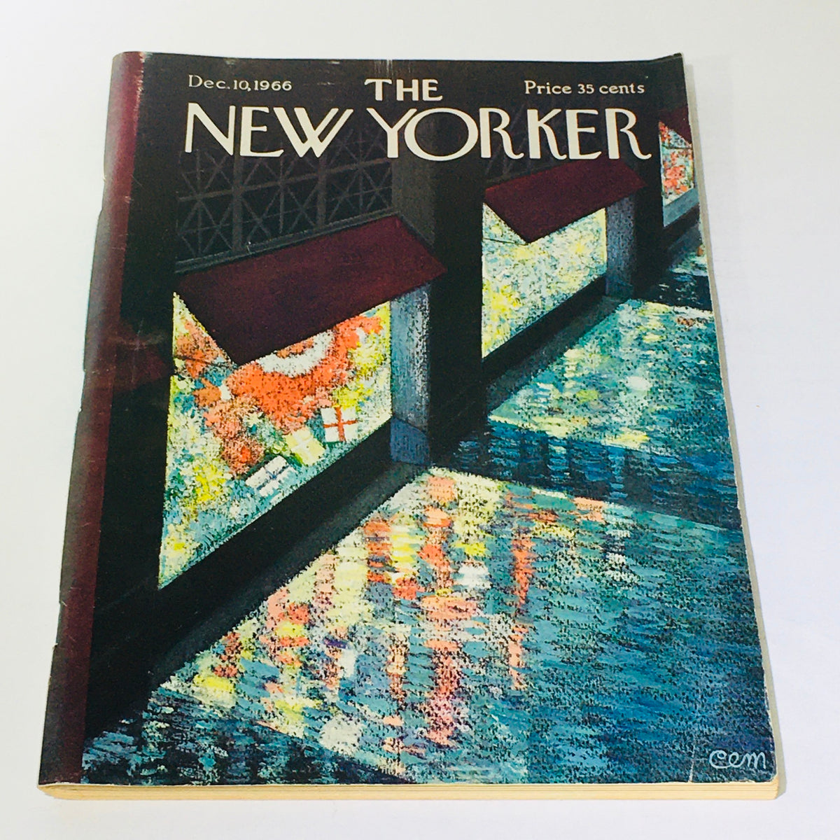 Cover of The New Yorker magazine dated December 10, 1966 featuring artwork by Charles E. Martin. The cover showcases vibrant colors reflecting on a surface, depicting a window scene with festive decorations indicative of the era.