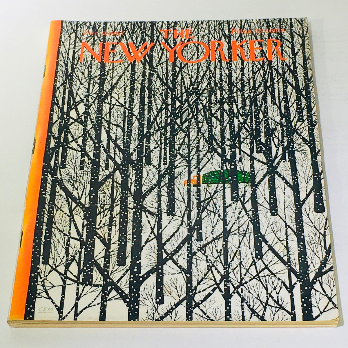 The New Yorker: December 9, 1967 Full Magazine cover featuring a winter forest scene with stylized trees and a colorful truck, designed by Charles E. Martin. Vintage publication showcasing artistic and cultural themes.