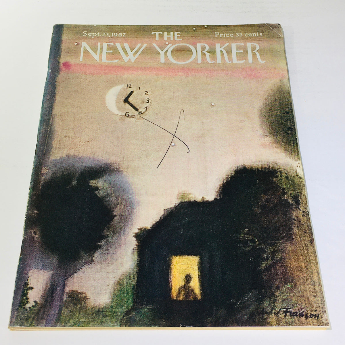 Cover of The New Yorker magazine dated September 23, 1967, featuring artwork by Andre Francois, depicting a house with a silhouette in a doorway against a moody background.