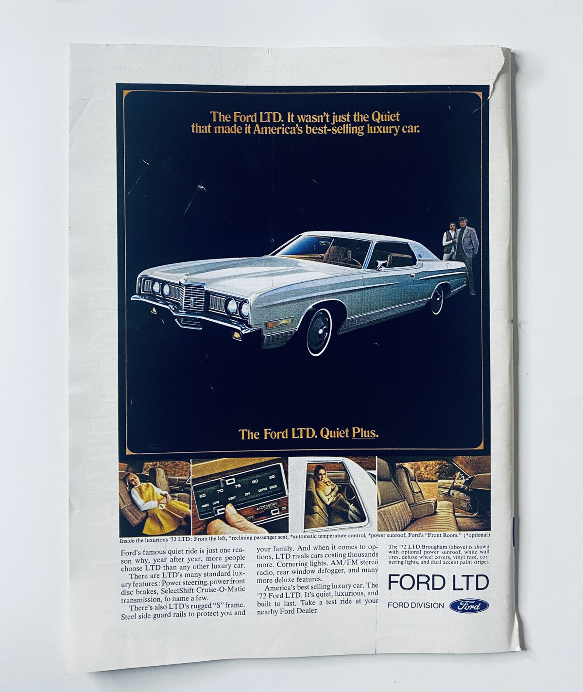 Back cover advertisement for the Ford LTD in The New Yorker Magazine June 3, 1972, promoting it as America's best-selling luxury car.