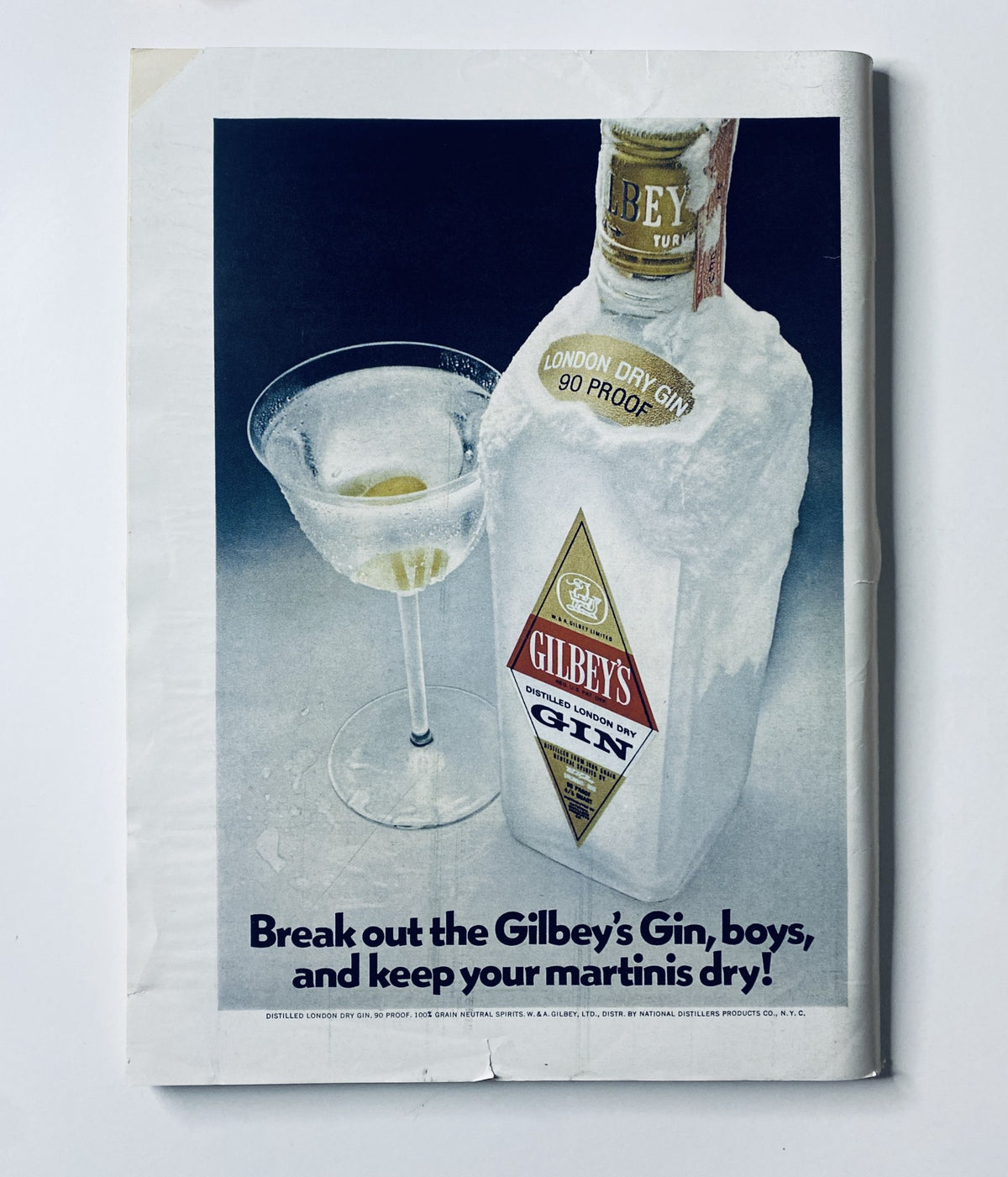 Back cover advertisement of The New Yorker Magazine November 4, 1972 promoting Gilbey's Gin with an illustration of a gin bottle and cocktail.