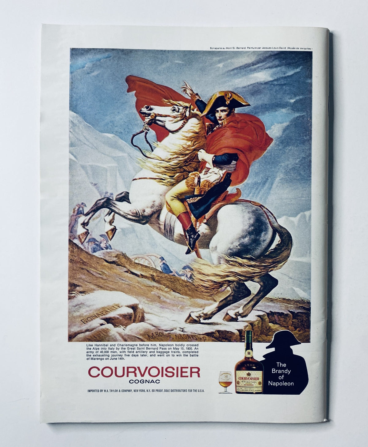 Advertisement from The New Yorker Magazine September 30, 1972 for Courvoisier Cognac featuring a historical illustration of Napoleon riding a horse.