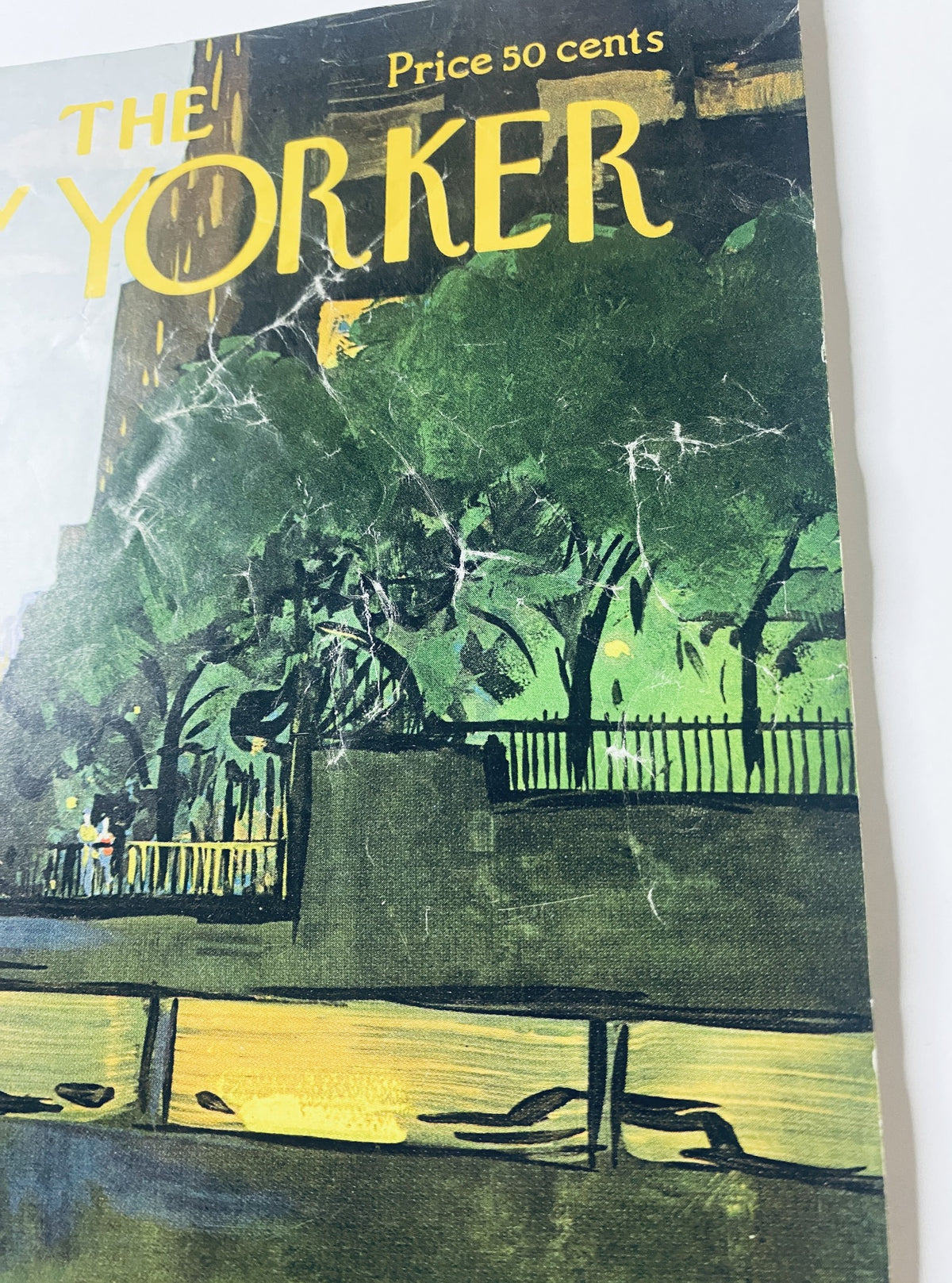 Close-up of the cover of The New Yorker Magazine July 17, 1971, highlighting the artwork of Arthur Getz with visible aging.