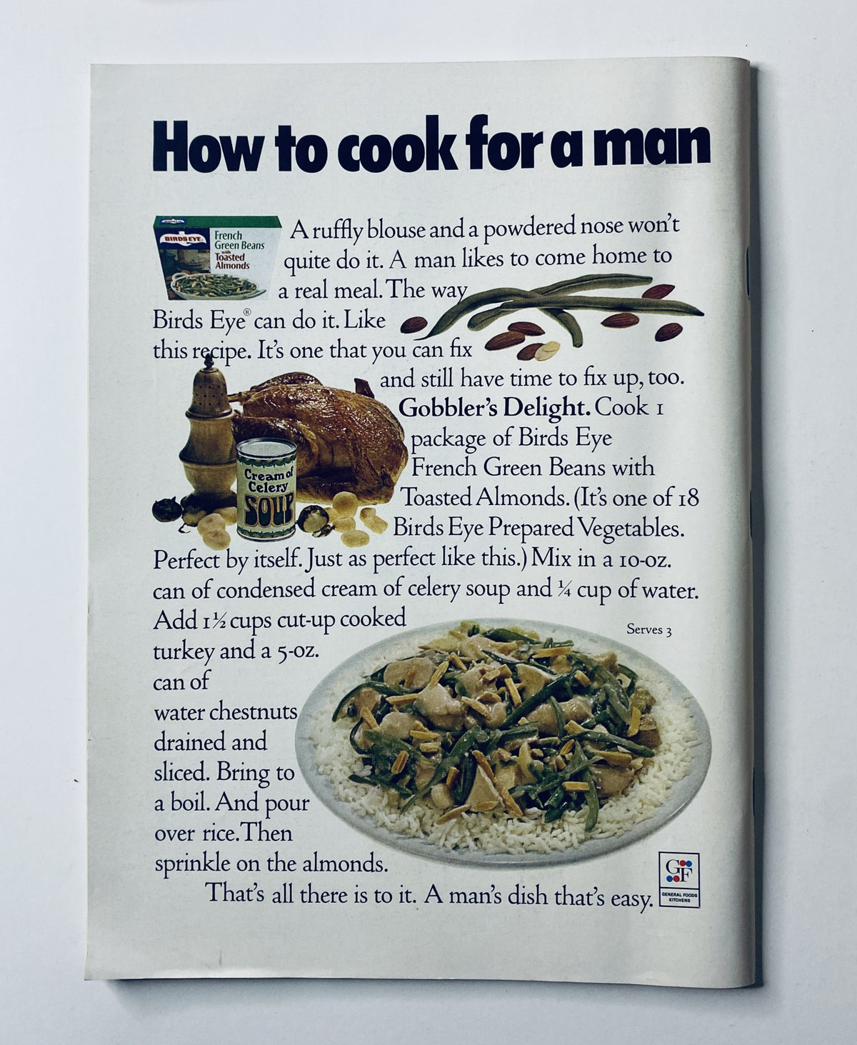 Advertisement page in The New Yorker Magazine May 1, 1971 featuring a cooking guide titled 'How to cook for a man,' showcasing a recipe using Birds Eye products, with an appealing layout and imagery.