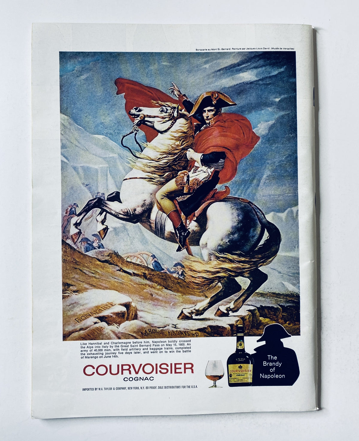 Advertisement in The New Yorker Magazine May 19, 1973 showcasing Courvoisier Cognac with an image of Napoleon on horseback.