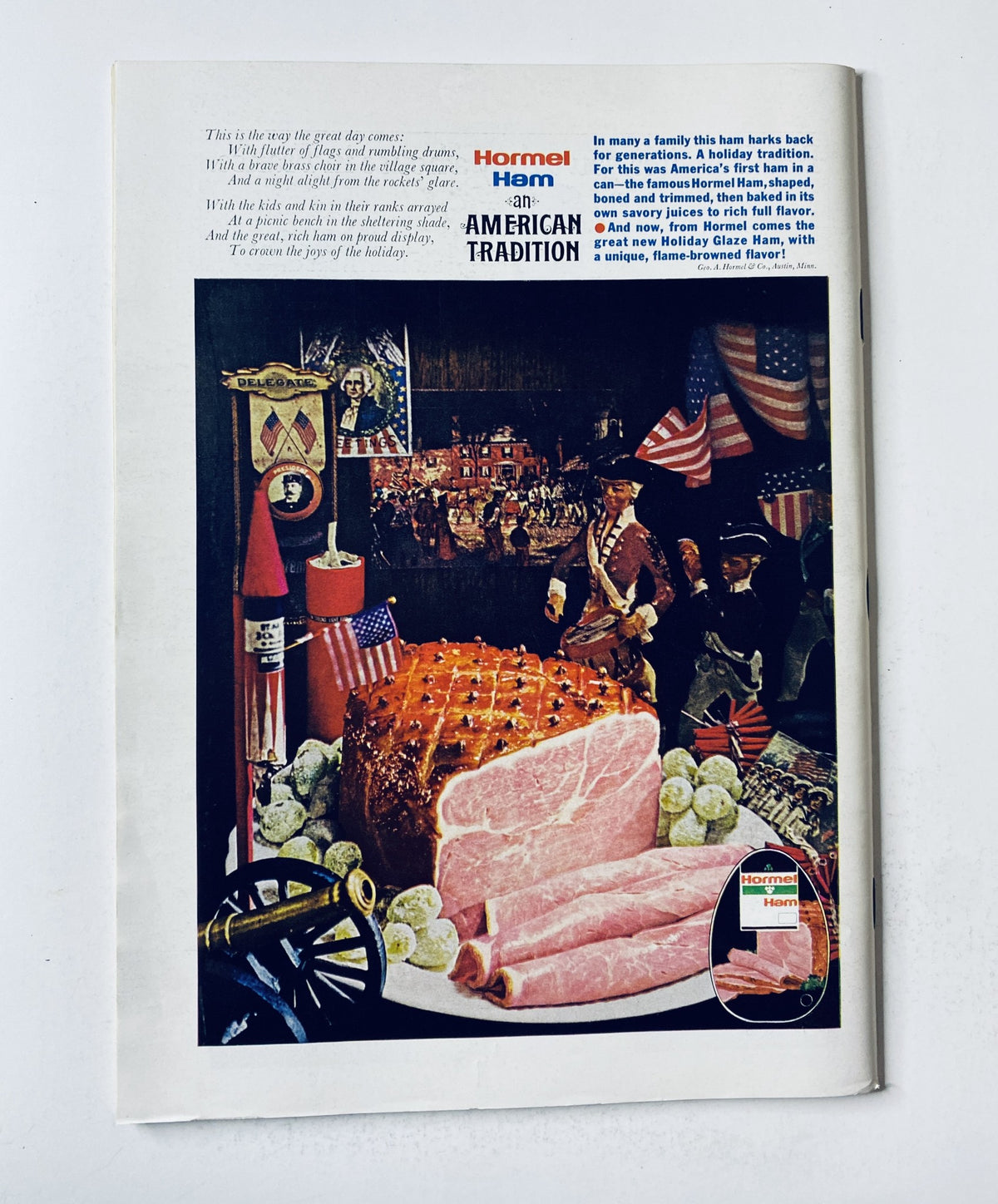 Back cover advertisement from The New Yorker Magazine June 9, 1973 for Hormel Ham, portraying a decorated ham centerpiece with patriotic elements.