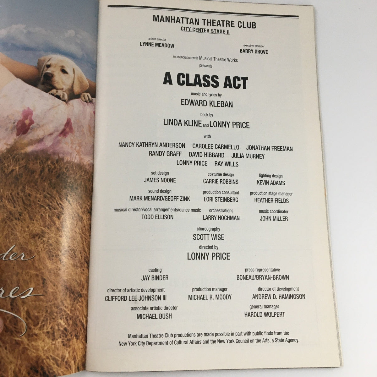 Cast list of the 2000 Playbill for 'A Class Act' including Nancy Kathryn Anderson and other cast members.