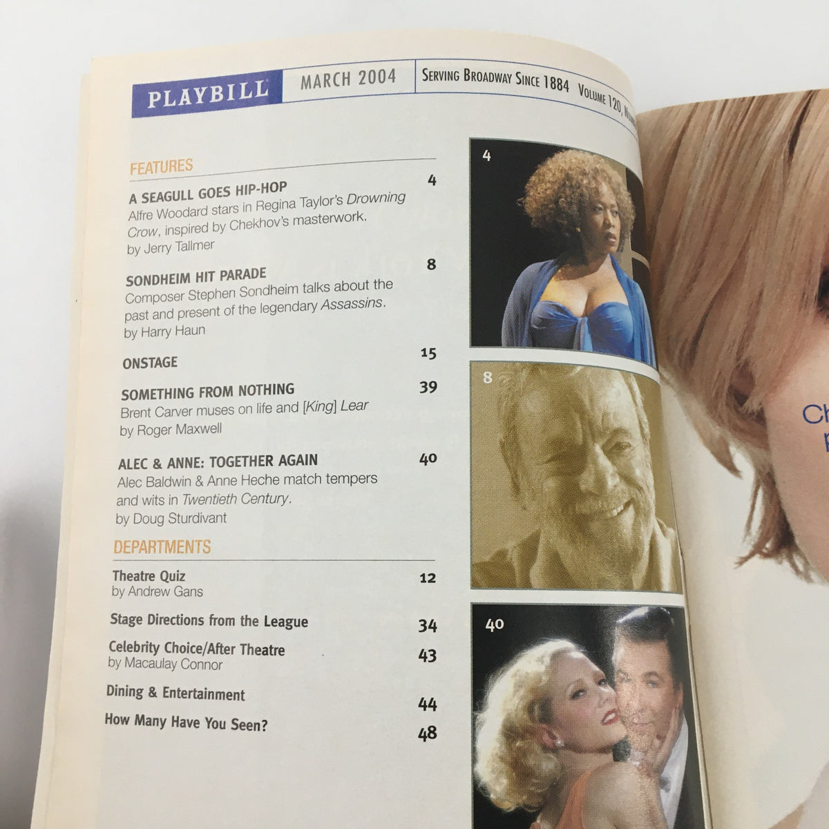 2004 Playbill King Lear - features page showcasing highlights from the March 2004 issue, including interviews and articles related to theatrical performances.
