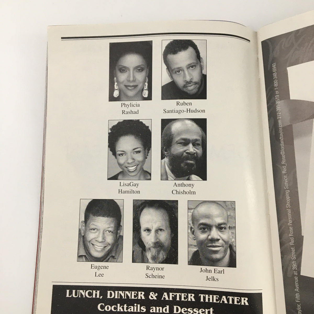 Portraits of the cast from the 2004 Playbill for 'August Wilson's Gem of the Ocean' at Walter Kerr Theatre, including Phylicia Rashad, Ruben Santiago-Hudson, LisiGay Hamilton, Anthony Chisholm, and Eugene Lee.