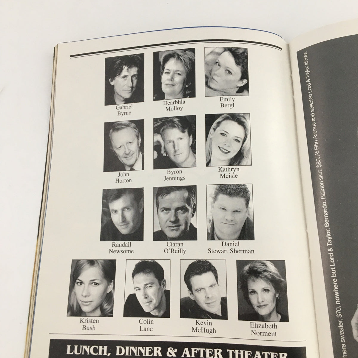 Cast listing page from the 2005 Playbill for 'A Touch of the Poet' showcasing actors including Gabriel Byrne, Dearbahla Molloy, and Emily Bergl.