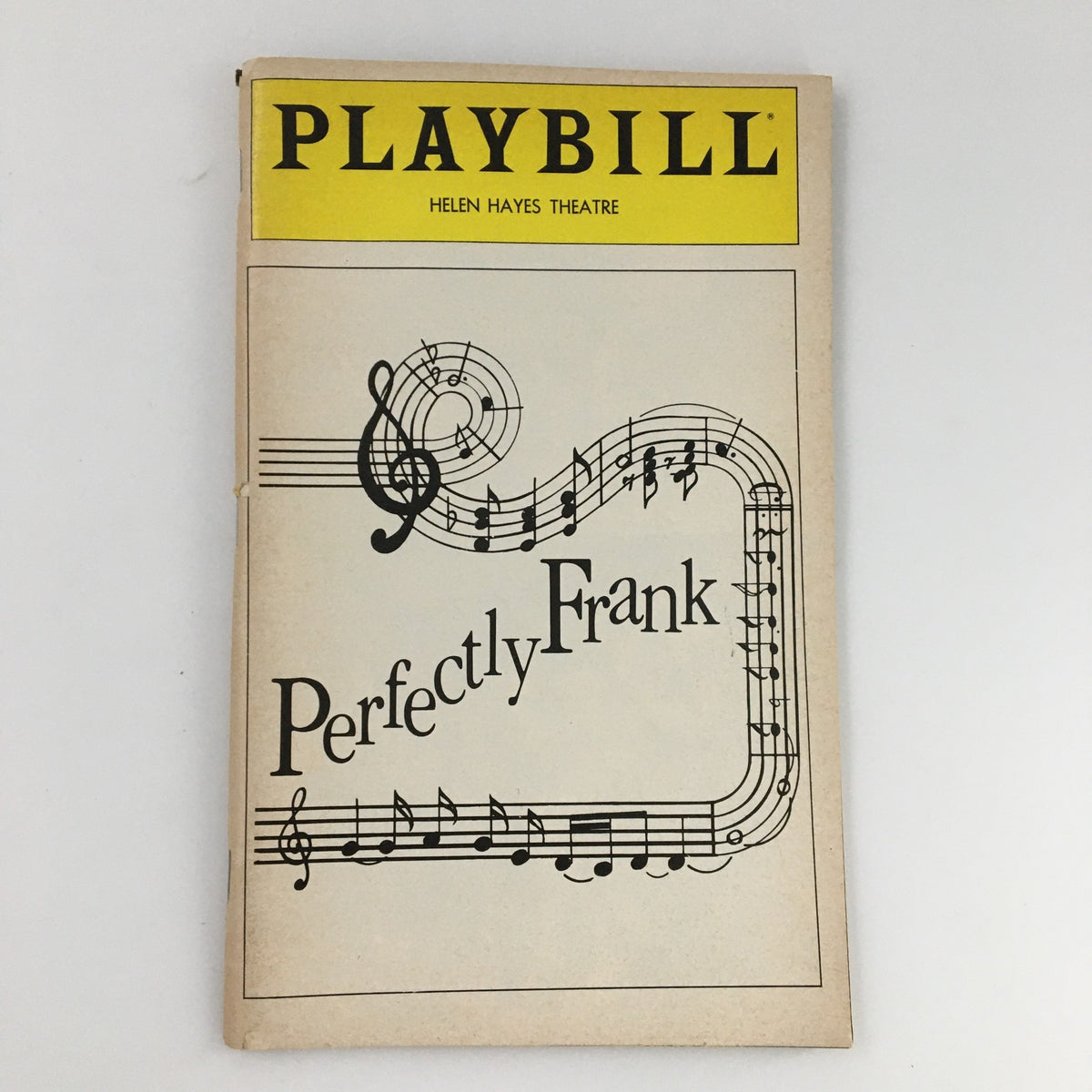 1980 Playbill for 'Perfectly Frank' at the Helen Hayes Theatre featuring musical notes and a classic design.