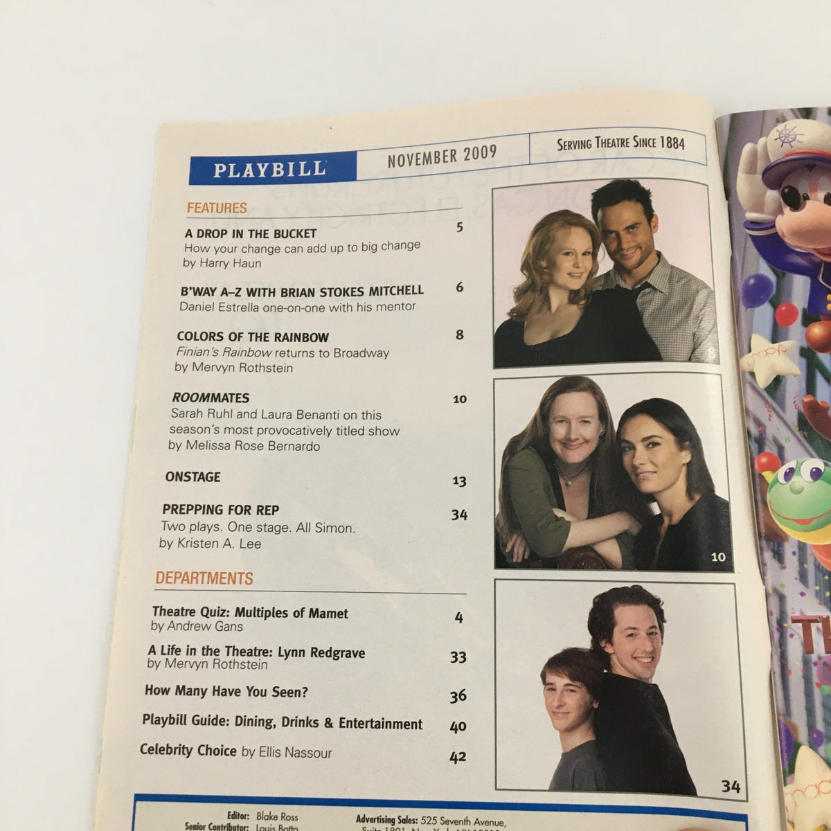 2009 Playbill for Nightingale starring Lynn Redgrave featuring highlights from the November issue, including articles and features related to theatre.