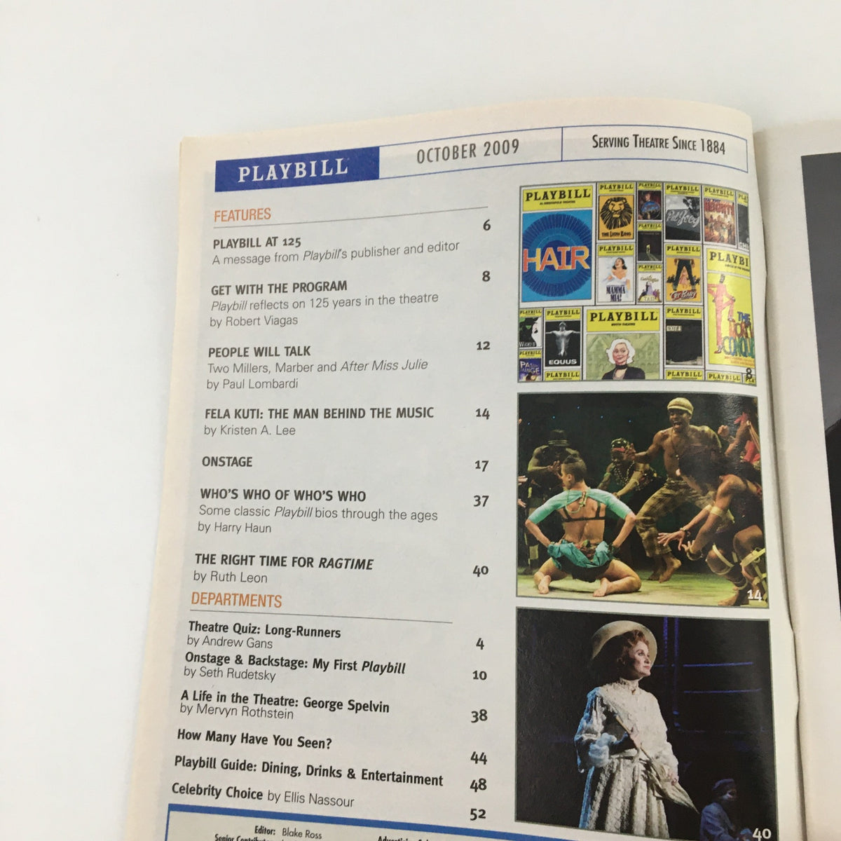 Inside page of the 2009 Playbill for 'In The Next Room or The Vibrator Play' showing features and articles related to the production.
