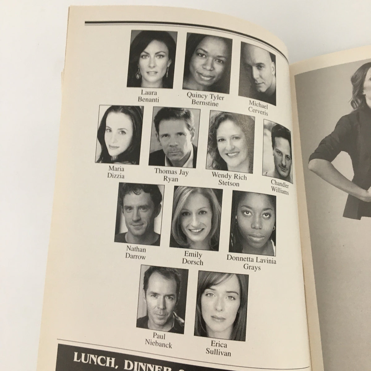 Cast page of the 2009 Playbill for 'In The Next Room or The Vibrator Play' featuring headshots and names of the actors involved in the production.