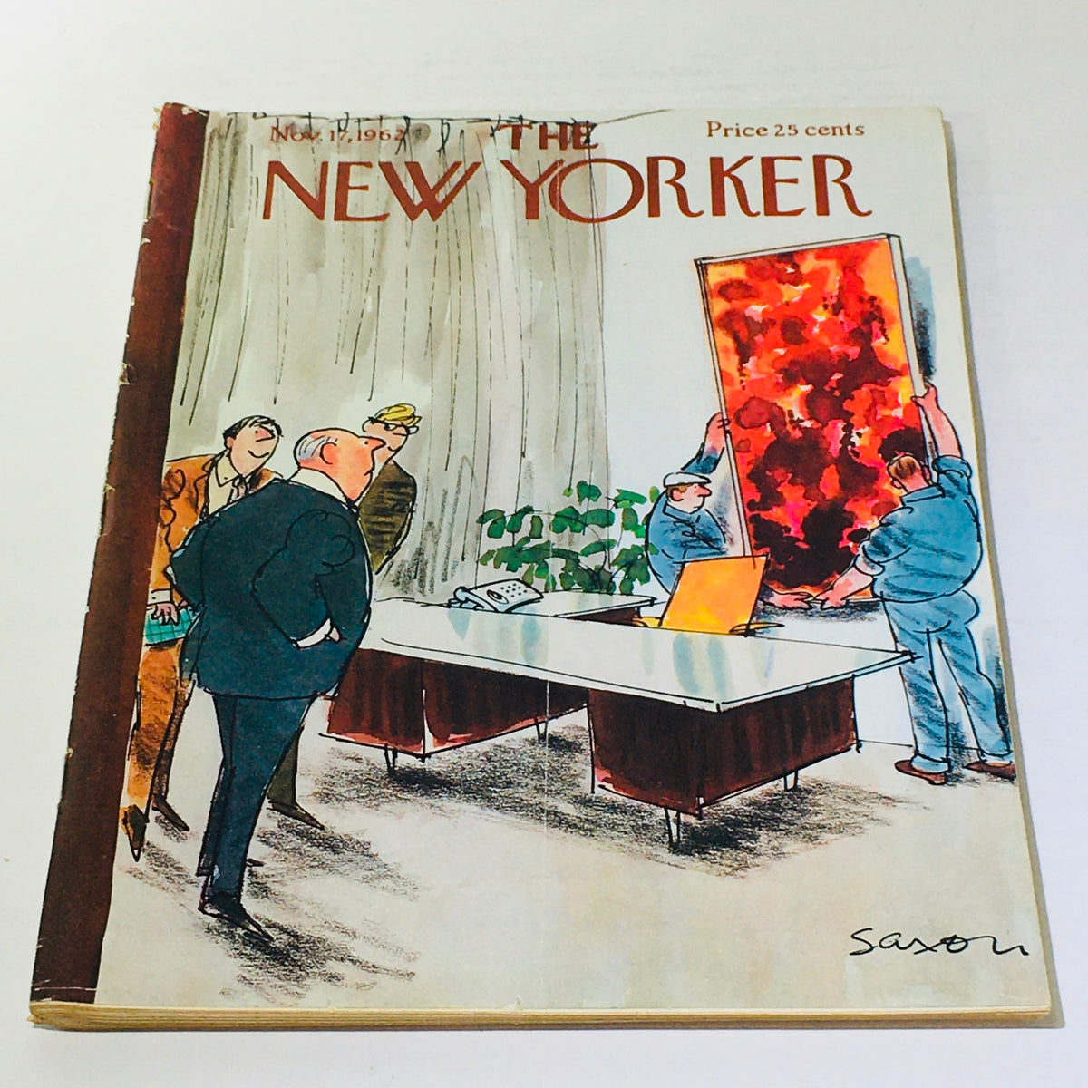 The New Yorker: November 17 1962 Full Magazine featuring a Charles Saxon cover art illustration with characters observing an artwork being unveiled in an office setting.