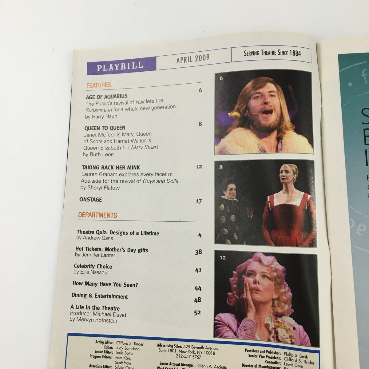 Inside page of the 2009 Playbill for 'Accent on Youth' featuring articles and advertisements related to the April 2009 edition.