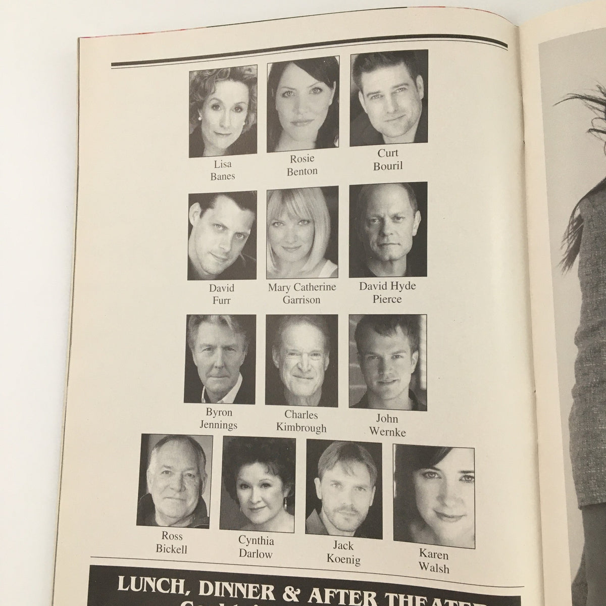 Cast photographs from the 2009 Playbill for 'Accent on Youth', featuring Rosie Benton and other cast members in a lineup.