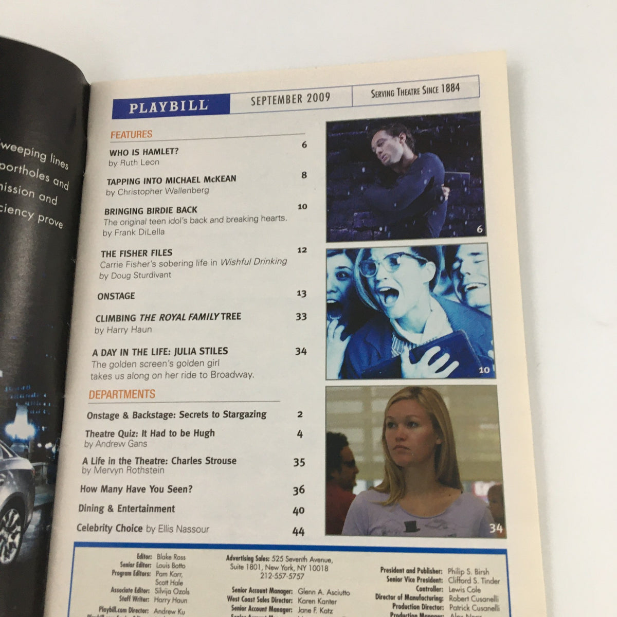 Inside page of the 2009 Playbill for The Music Box 'Superior Donuts' showcasing featured articles and listings.