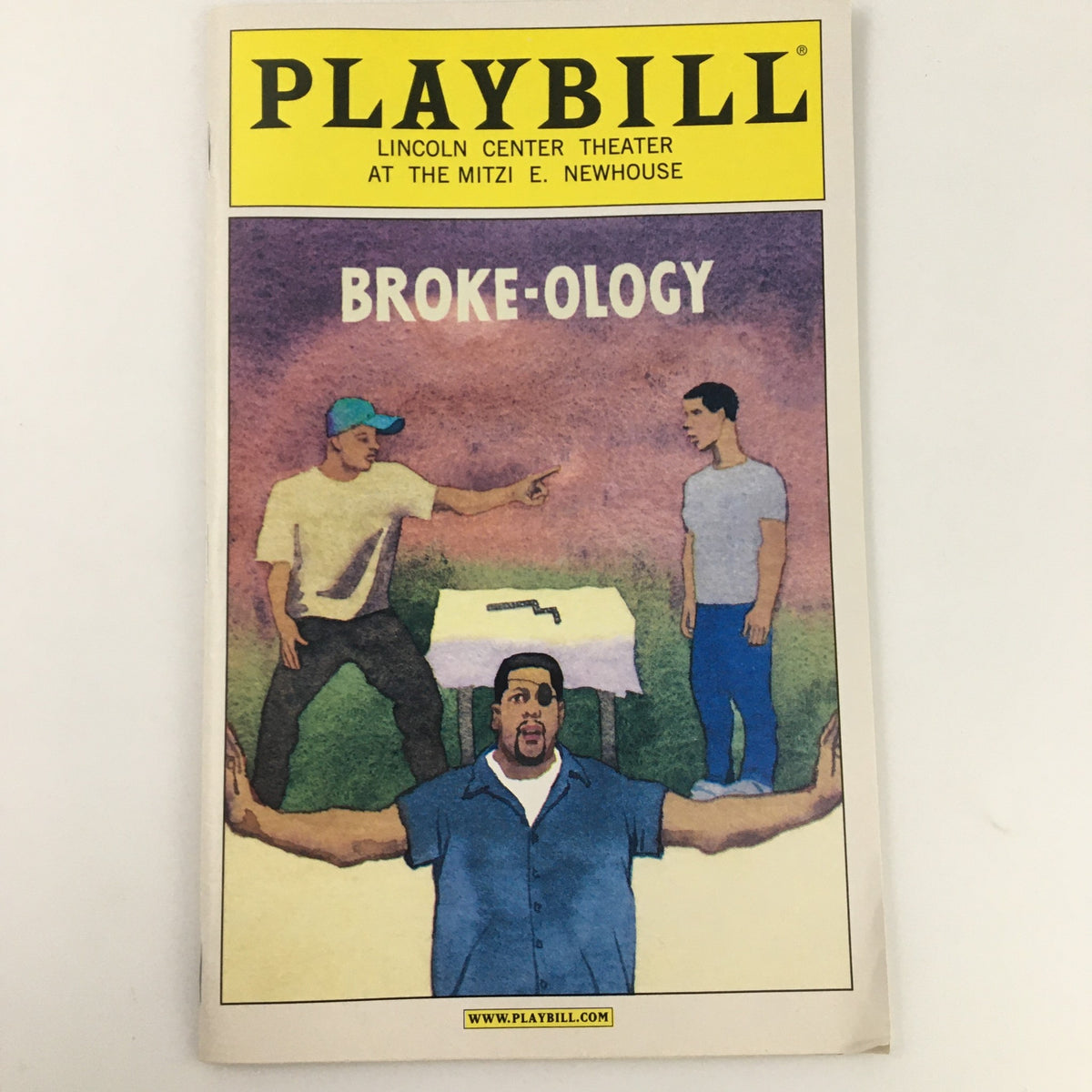 2009 Playbill for Broke-Ology featuring a colorful cover illustration with characters from the production at the Mitzi E. Newhouse Theater.