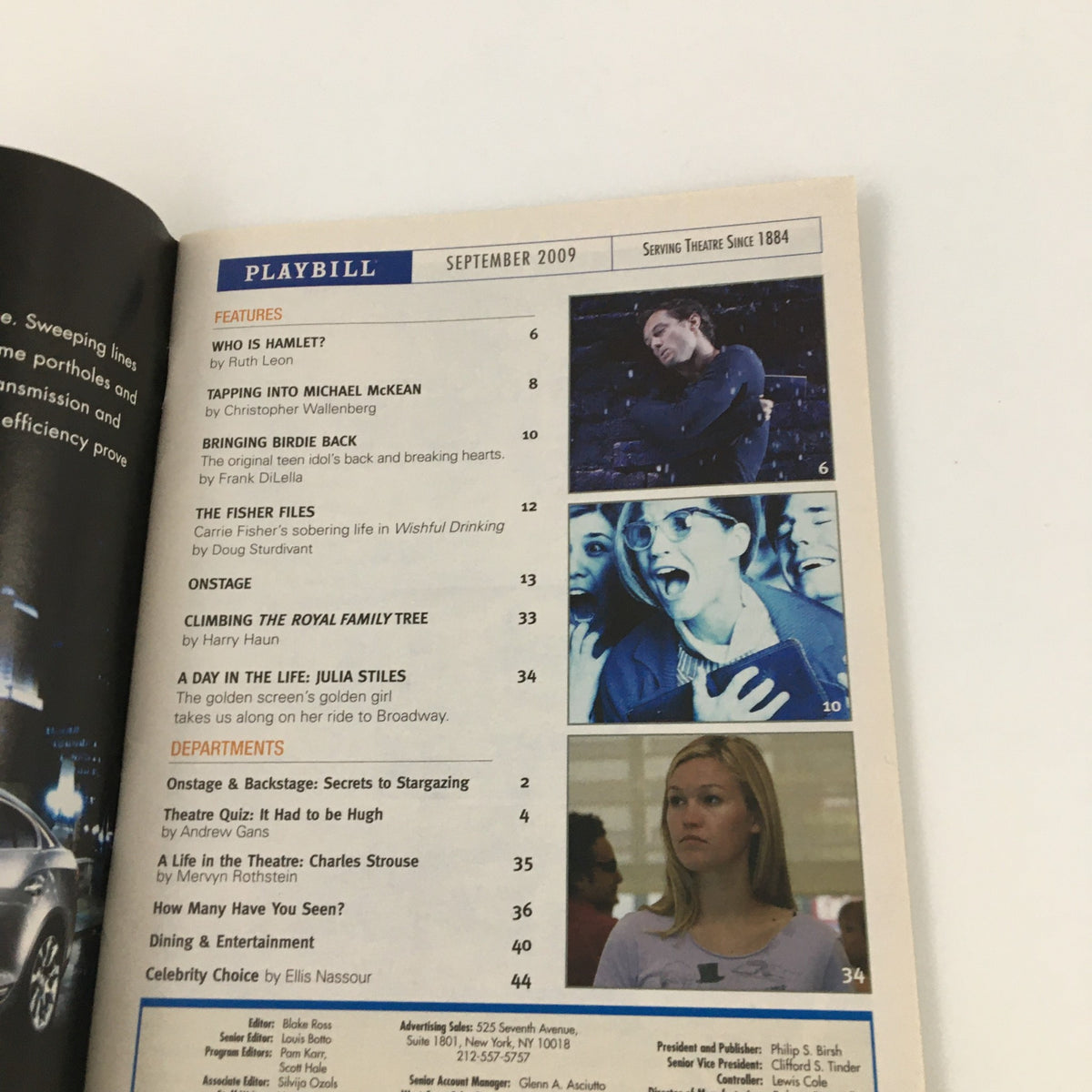 Inside page of the 2009 Playbill for Broke-Ology featuring theater listings and features from the September edition.