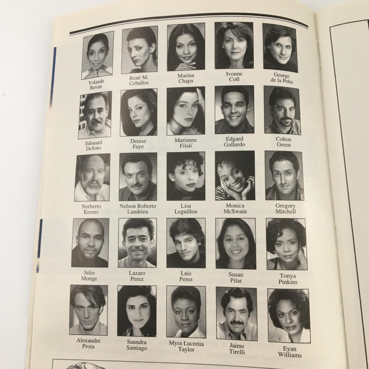 1995 Playbill for 'Chronicle of a Death Foretold' featuring a cast list with headshots of the actors, highlighting the talented ensemble of the Plymouth Theatre production.