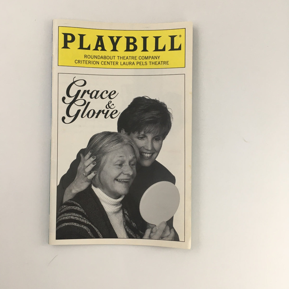 1996 Playbill Criterion Center Laura Pels Theatre for 'Grace & Glorie' featuring Estelle Parsons. The front cover shows a black and white image of two women, one styling the other's hair, reflecting the theatrical theme of the production.