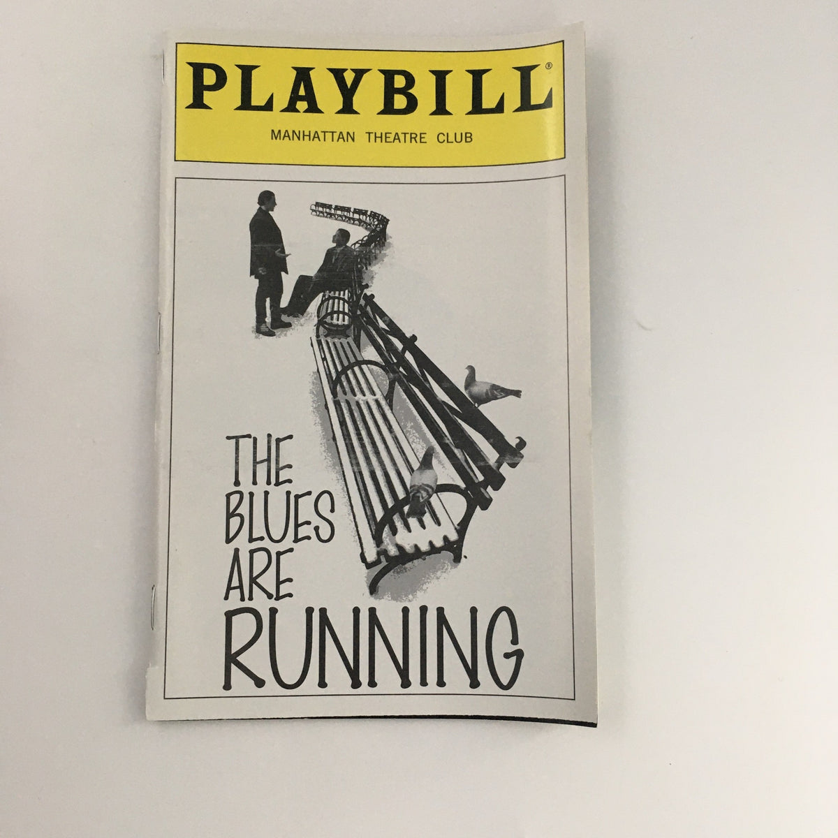 1996 Playbill for 'The Blues Are Running' from the Manhattan Theatre Club featuring striking cover art and a nostalgic theatrical theme.