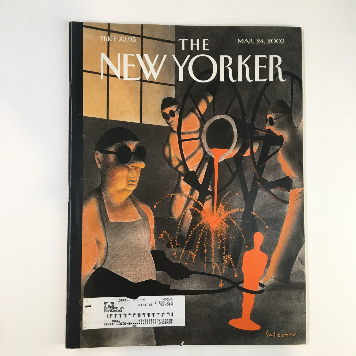 The New Yorker Full Magazine March 24 2003 featuring an iconic cover illustration by Ian Falconer, depicting factory workers and an Oscar statuette, highlighting the theme 'A Star Is Born'.