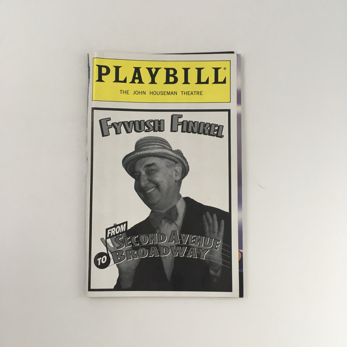 1996 Playbill from the John Houseman Theater featuring Fyvush Finkel. The cover displays the title 'From Second Avenue to Broadway' and showcases Fyvush Finkel in a lively pose.