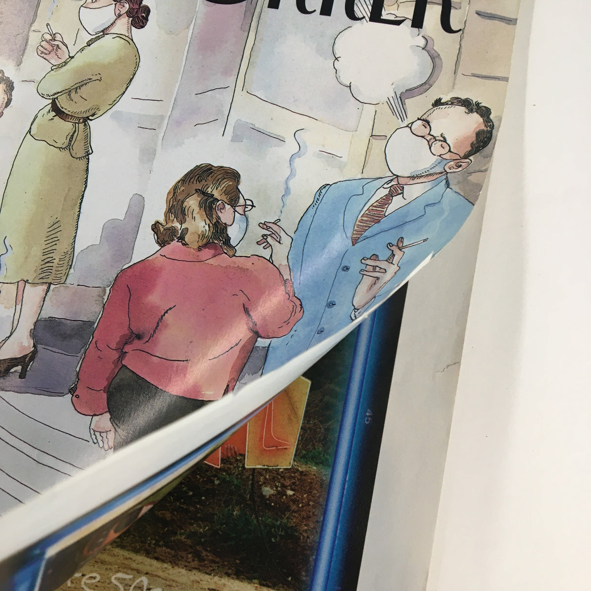 Close-up view of The New Yorker Full Magazine May 12, 2003 cover, highlighting the artwork by Barry Blitt with characters in a health-conscious setting.