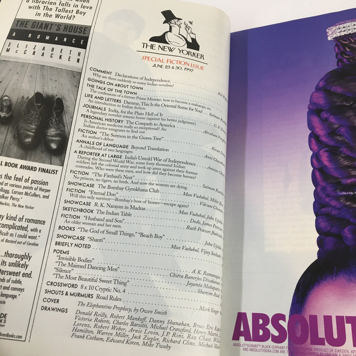 Interior page of The New Yorker Full Magazine June 23, 1997, showcasing the table of contents for the special fiction issue.