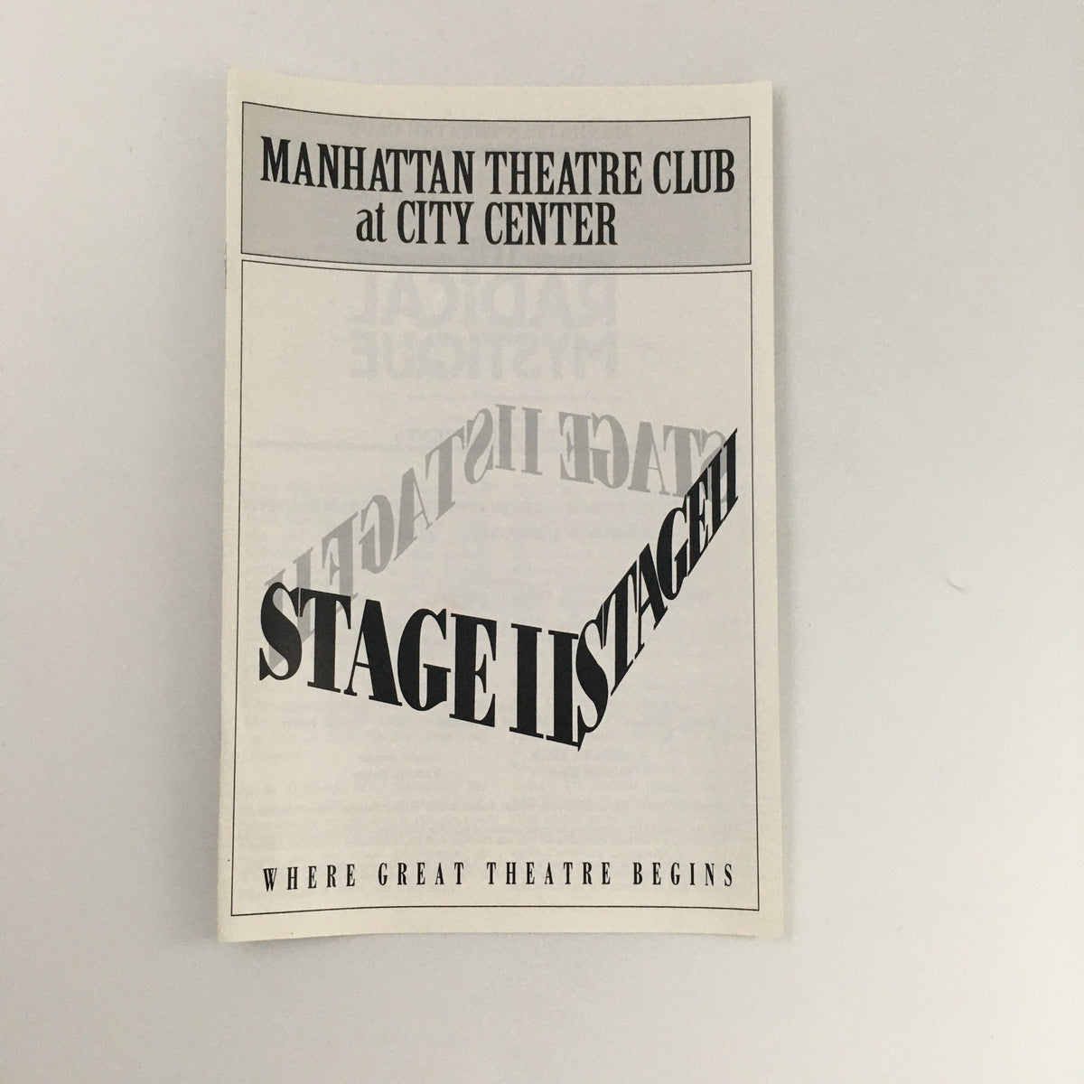 Cover of the 1995 Stage II Manhattan Theatre Club production 'The Radical Mystique' featuring bold text and graphic design.