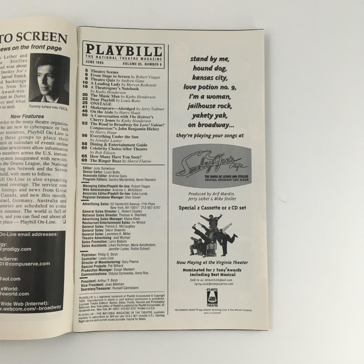 Inside page of the 1995 Playbill for 'Fortune's Fools' showcasing advertisements and theater information.