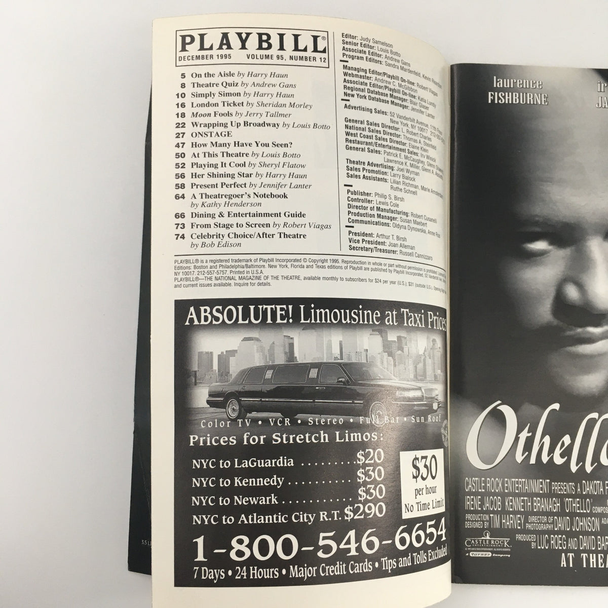 1995 Playbill Lincoln Center Theater 'Northeast Local' showcasing the interior listings for theater performances and advertisements.
